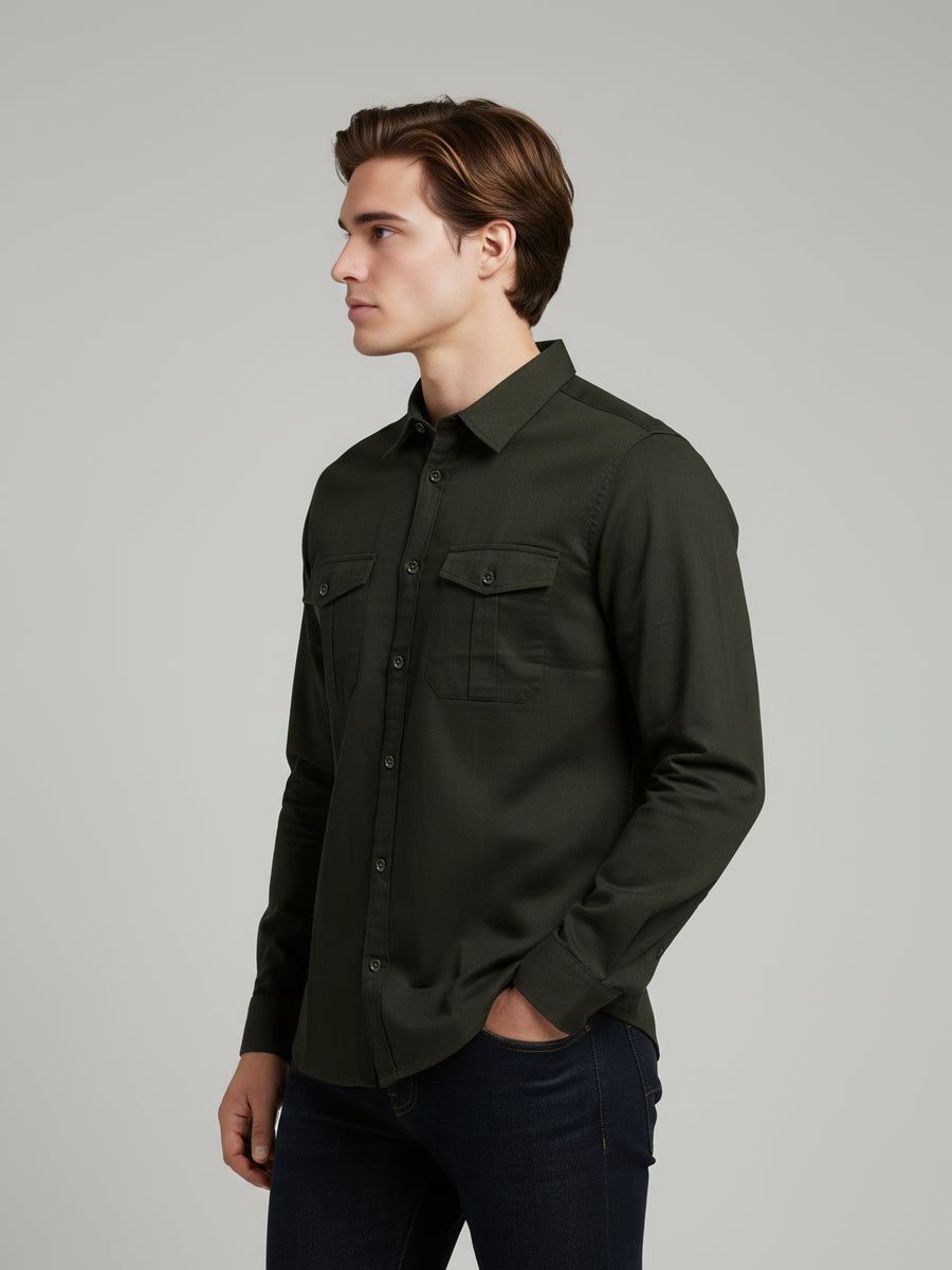 Celio* Regular Fit Cotton Olive Solid Men Shirts