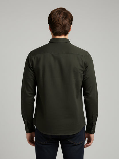 Celio* Men Olive Solid Regular Fit Cotton Shirts