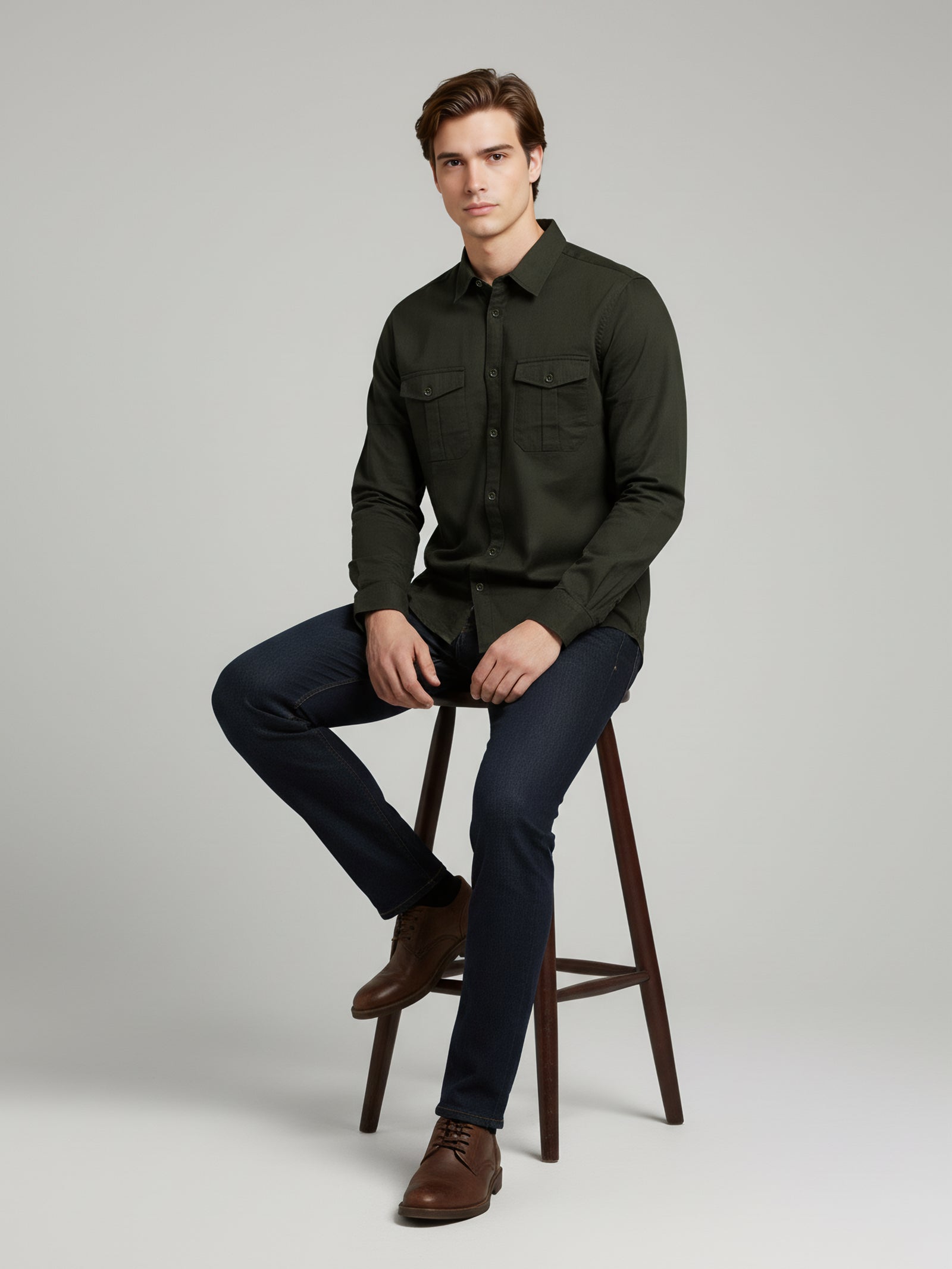 Celio* Regular Fit Cotton Olive Solid Men Shirts