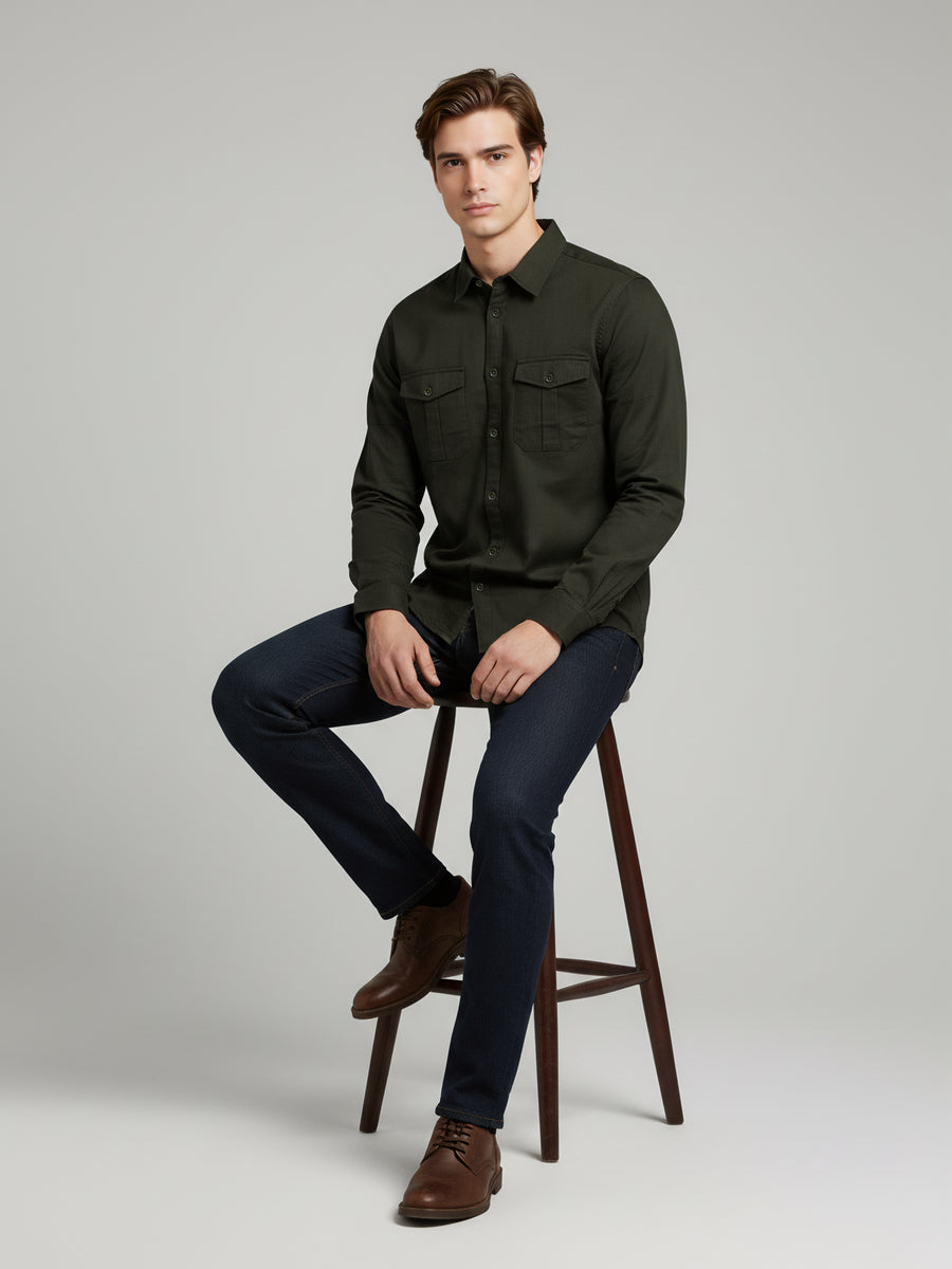 Celio* Regular Fit Cotton Olive Solid Men Shirts