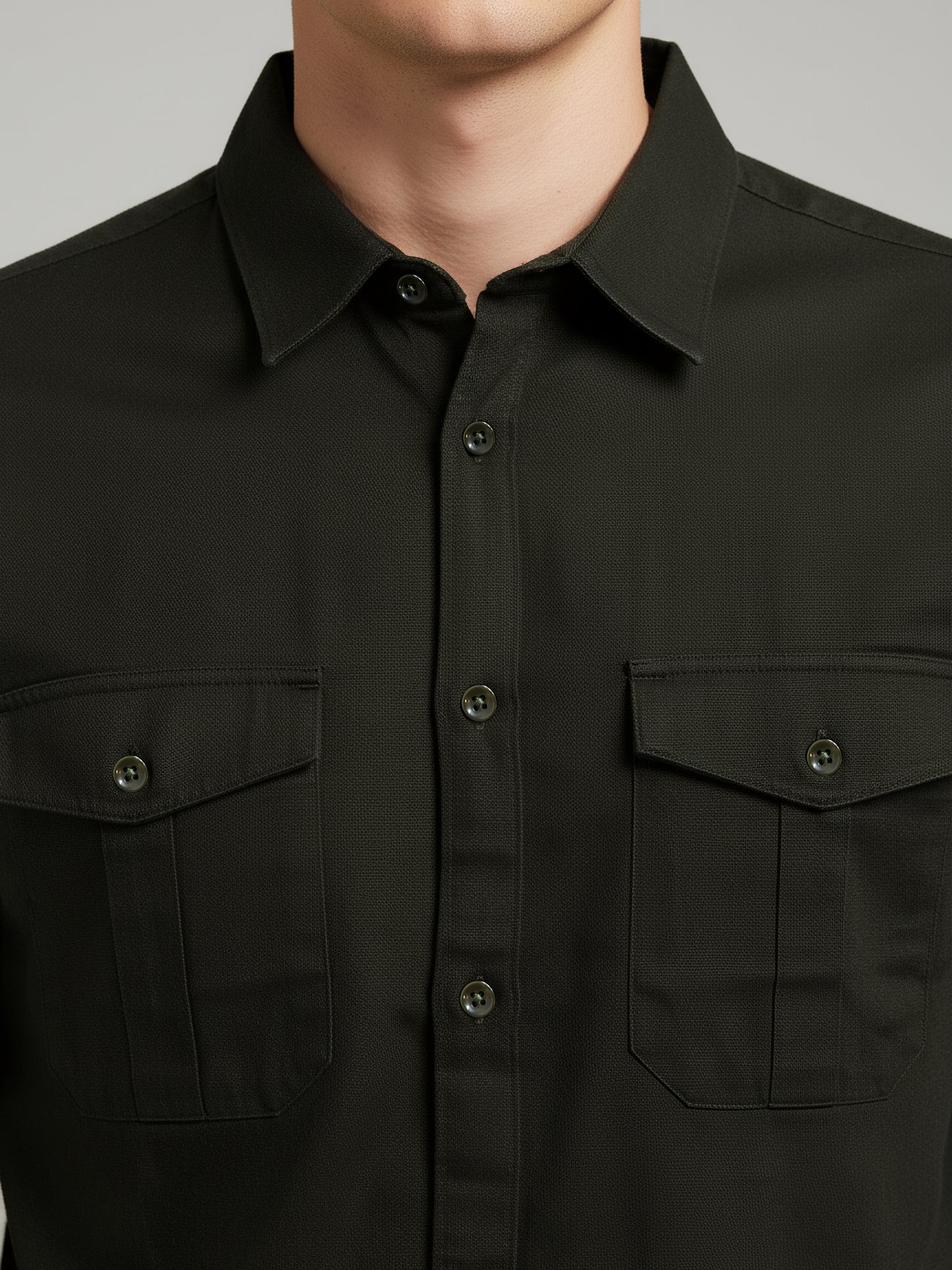 Celio* Men Olive Solid Regular Fit Cotton Shirts