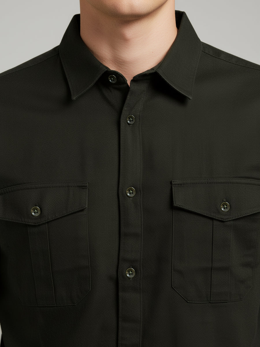 Celio* Regular Fit Cotton Olive Solid Men Shirts