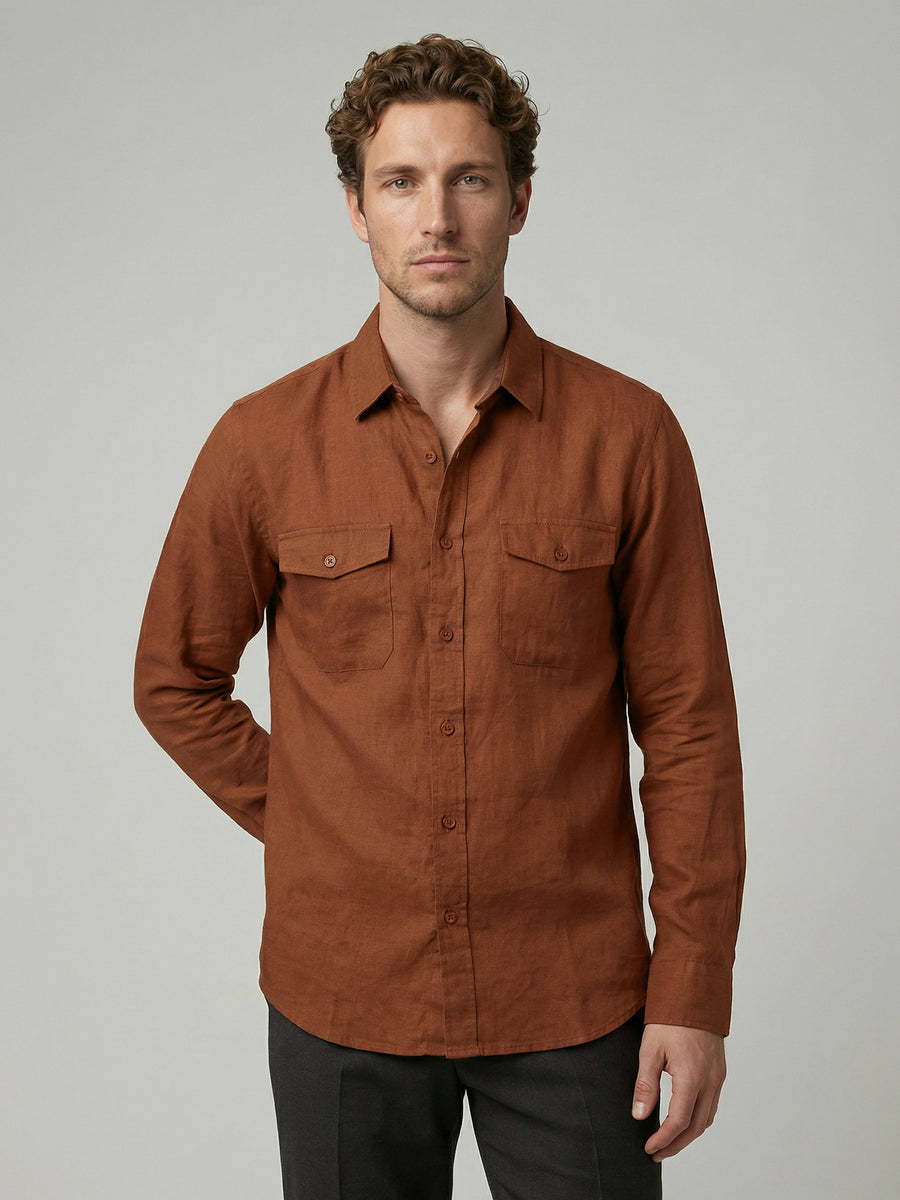 Celio Men Brown Solid Regular Fit Cotton Shirts