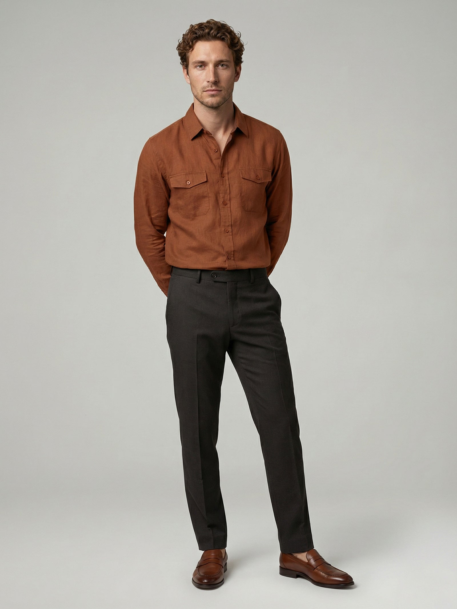 Celio Men Brown Solid Regular Fit Cotton Shirts
