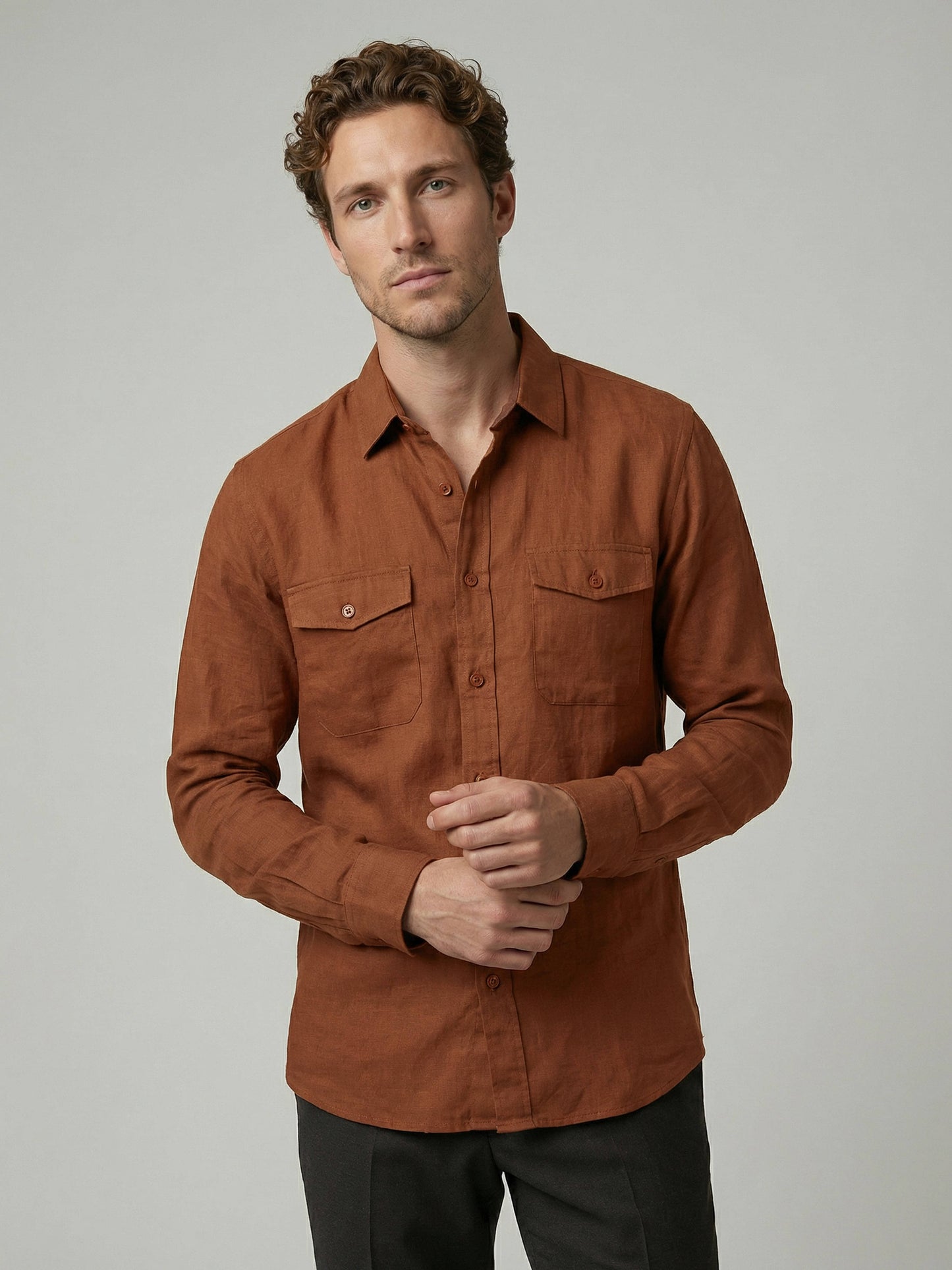 Celio Men Brown Solid Regular Fit Cotton Shirts