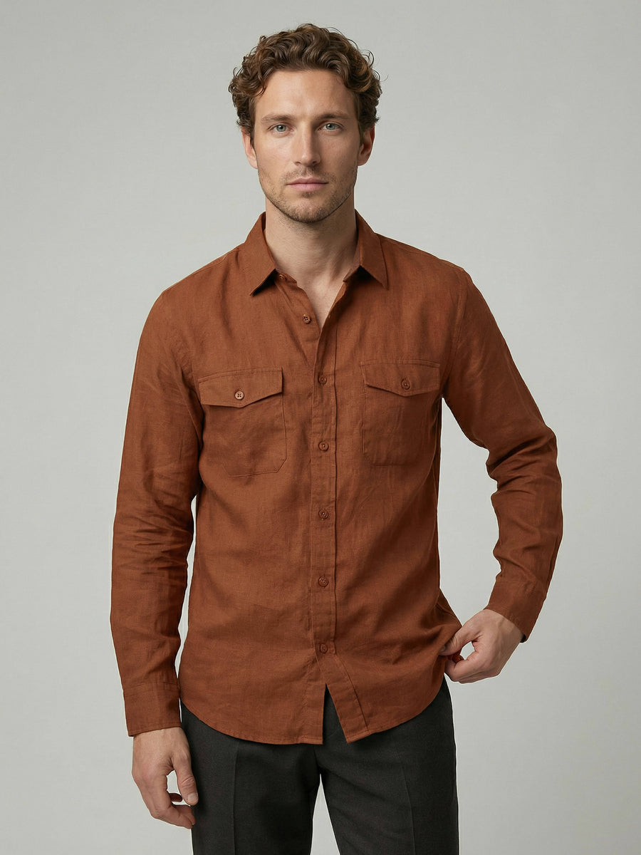 Celio Men Brown Solid Regular Fit Cotton Shirts