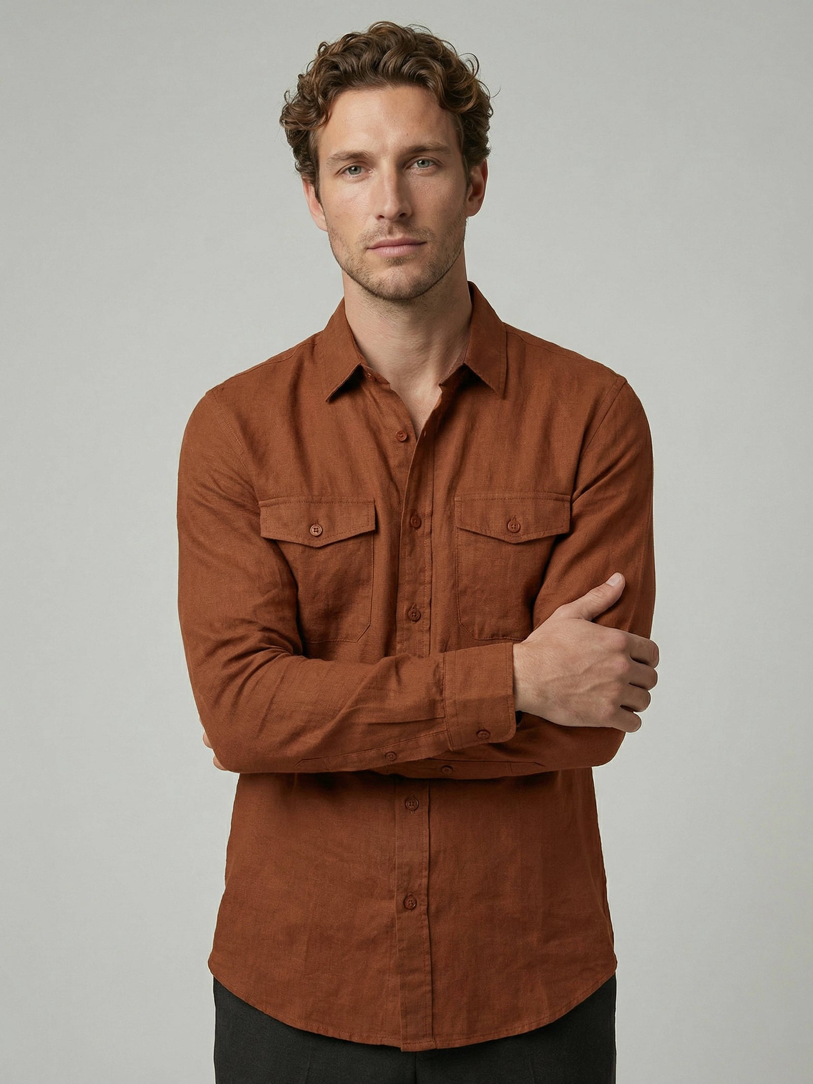 Celio Men Brown Solid Regular Fit Cotton Shirts