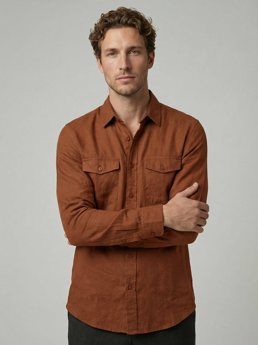 Celio Men Brown Solid Regular Fit Cotton Shirts