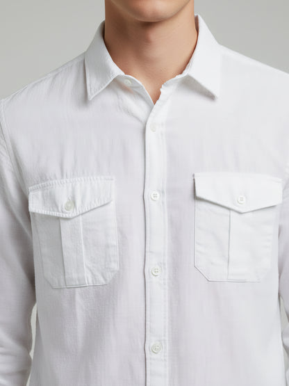 Celio* Men White Solid Regular Fit Cotton Shirts