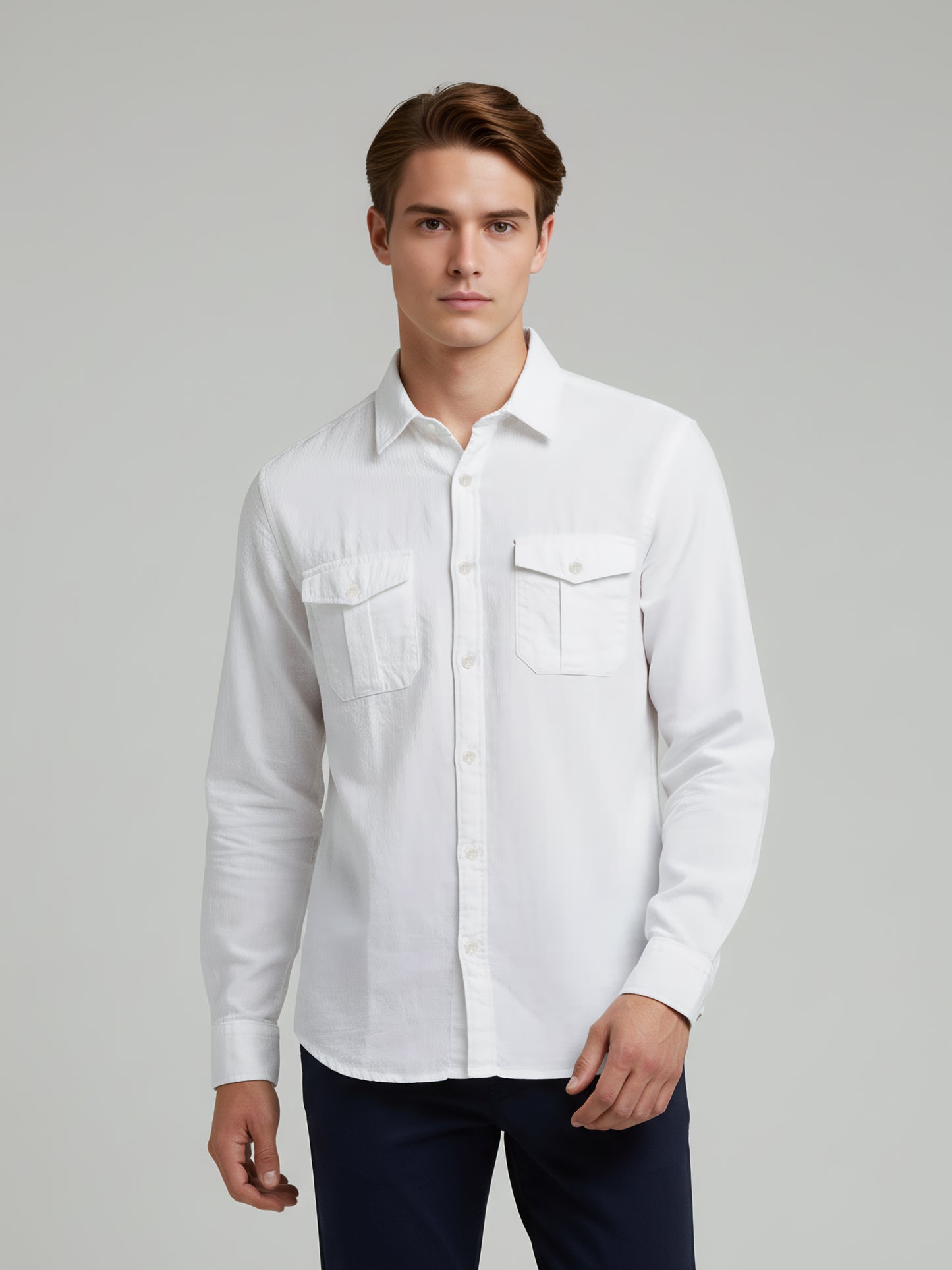 Celio* Men White Solid Regular Fit Cotton Shirts