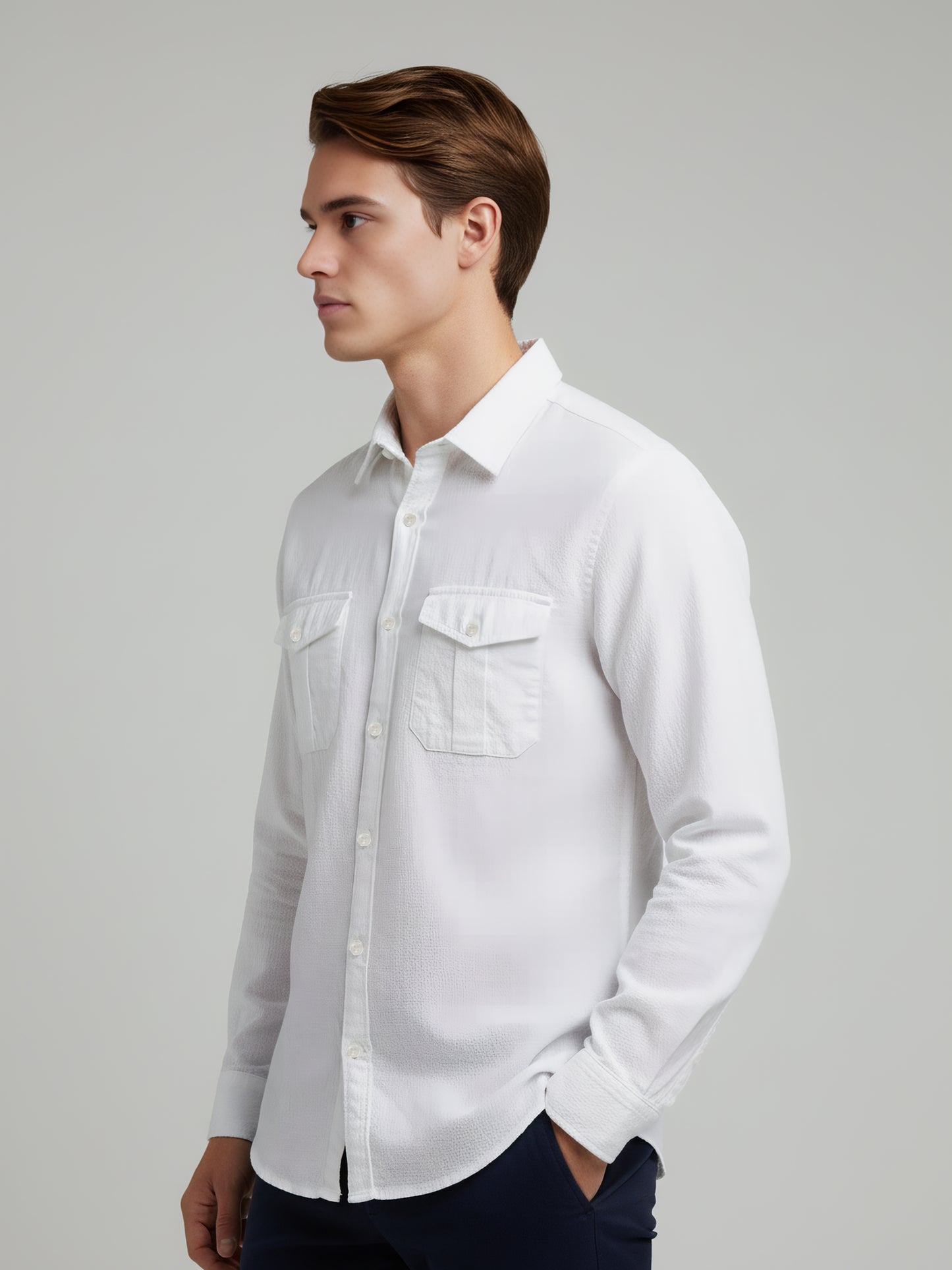 Celio* Men White Solid Regular Fit Cotton Shirts