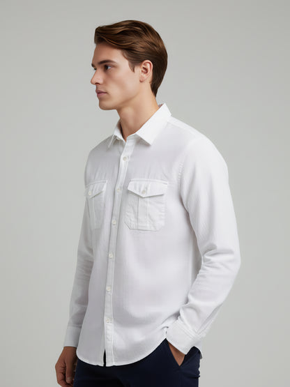 Celio* Men White Solid Regular Fit Cotton Shirts