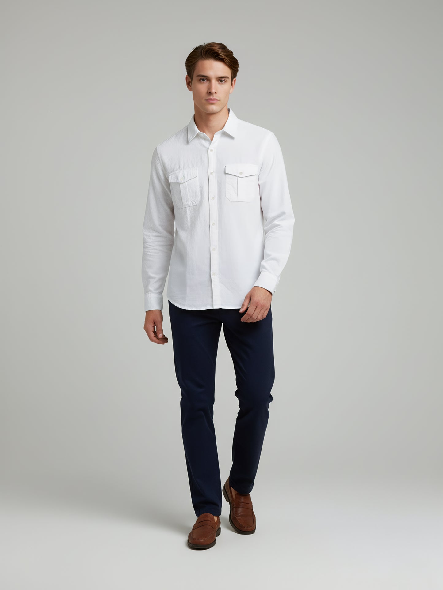 Celio* Men White Solid Regular Fit Cotton Shirts