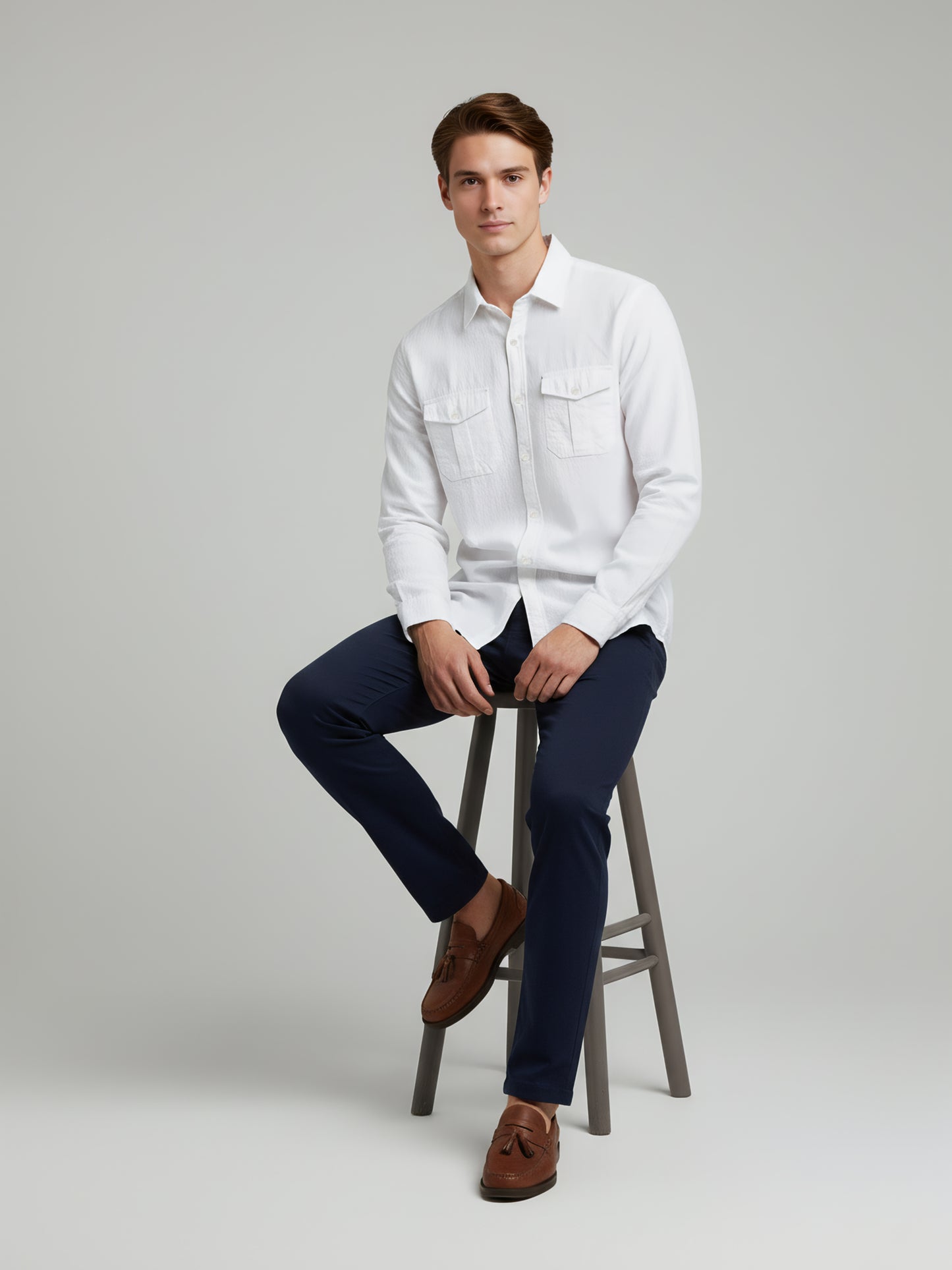 Celio* Men White Solid Regular Fit Cotton Shirts