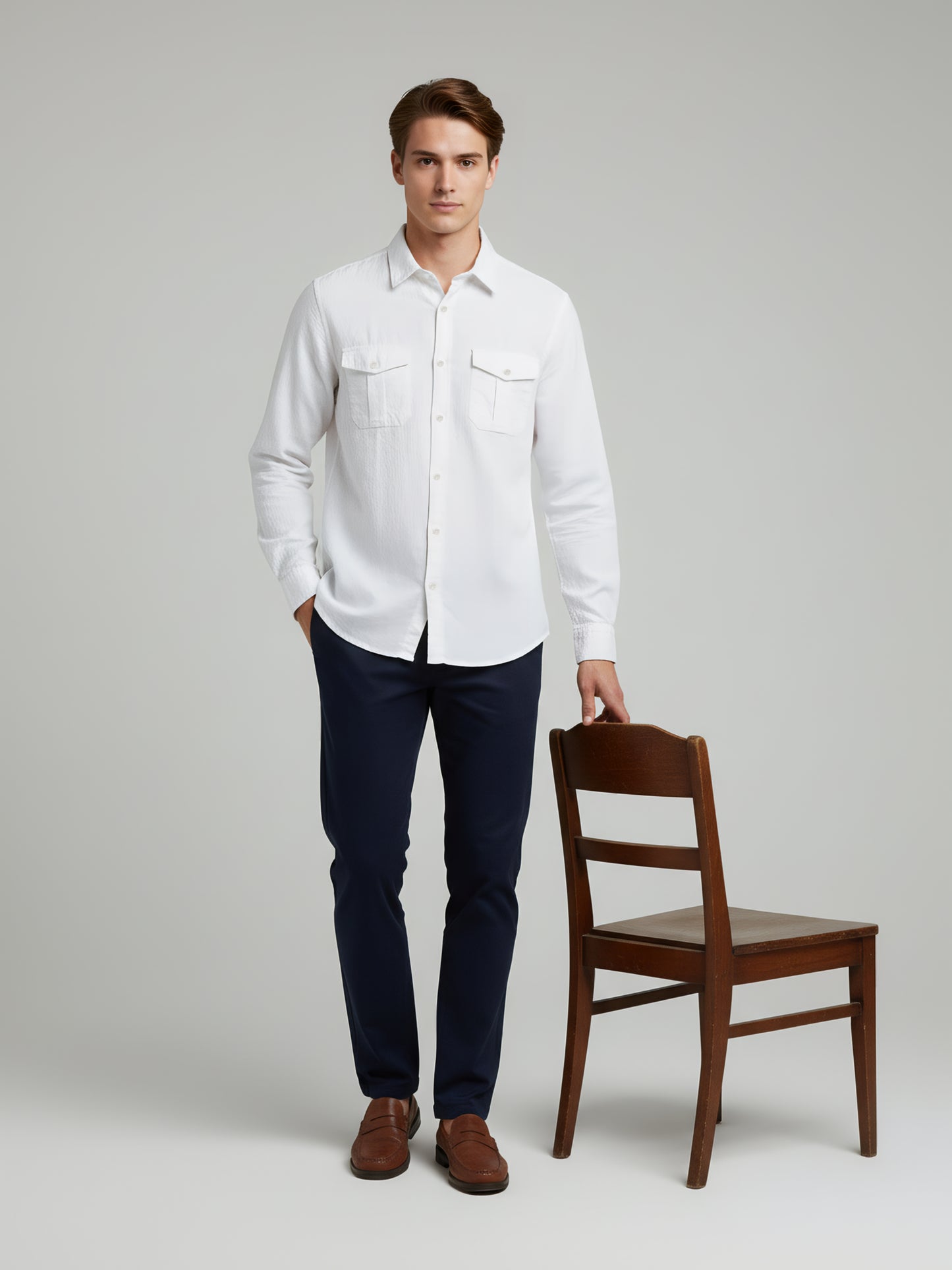 Celio* Men White Solid Regular Fit Cotton Shirts