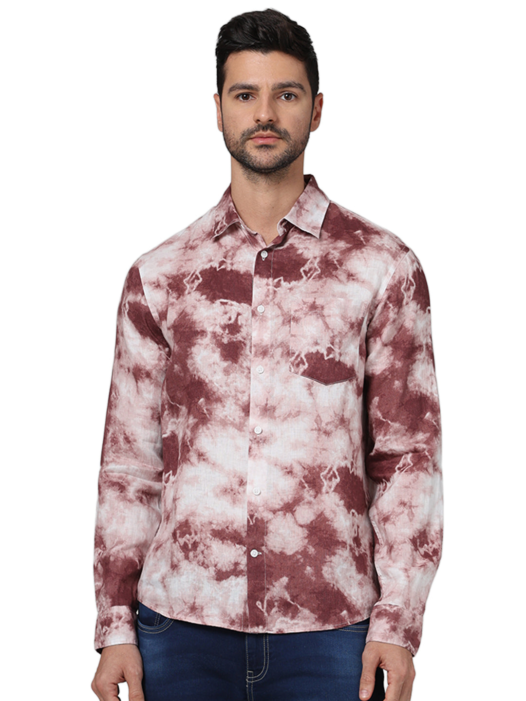 Red Printed Linen Shirt