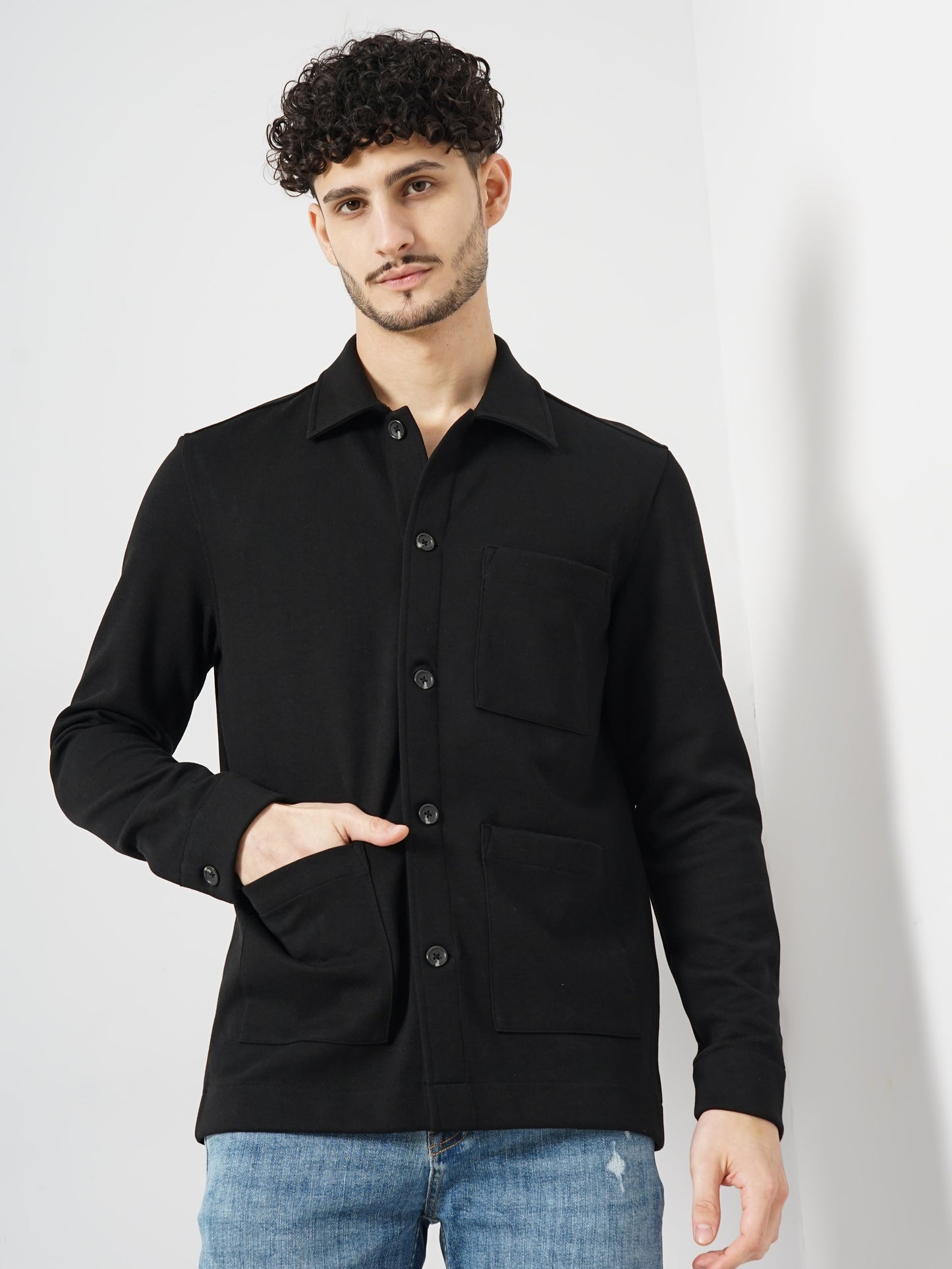 Black Solid Cotton Shirt