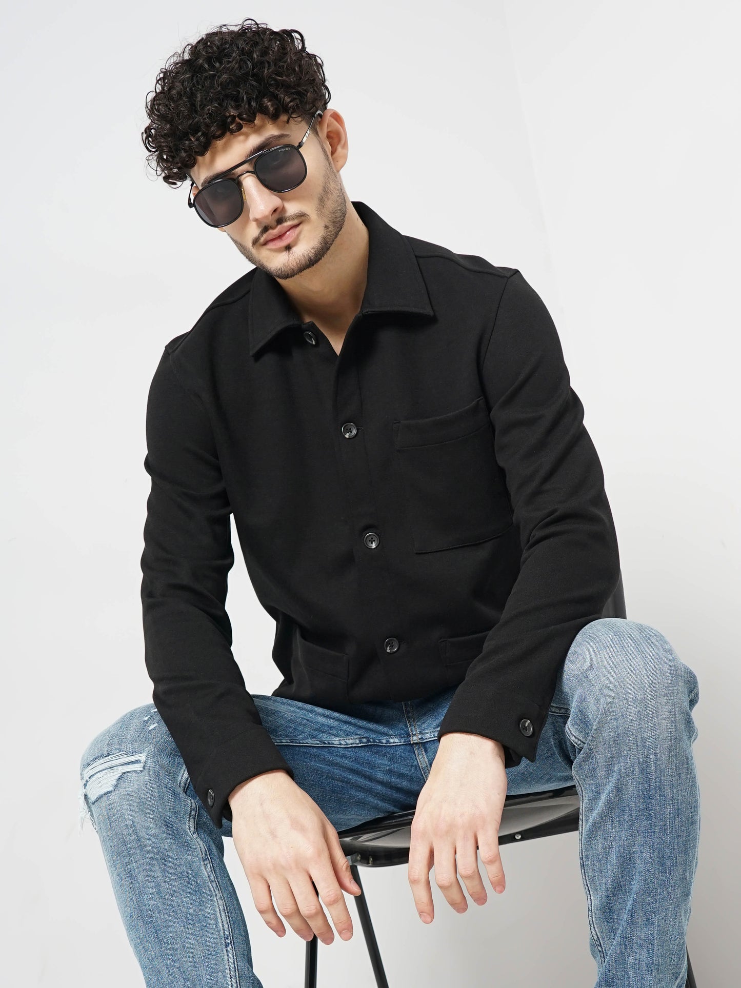 Black Solid Cotton Shirt