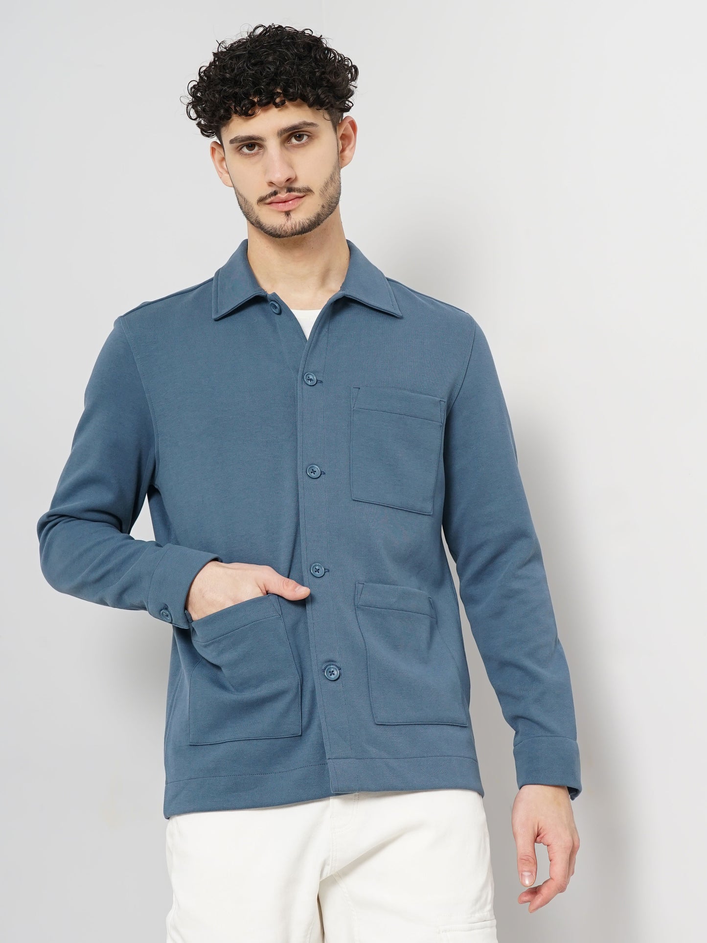 Blue Solid Cotton Shirt