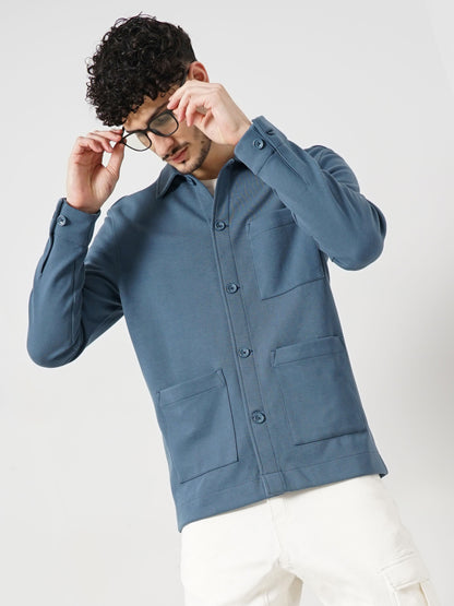 Blue Solid Cotton Shirt