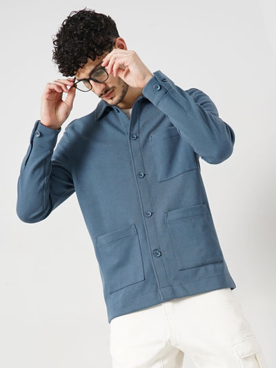 Celio* Solid Oversized Cotton Blue Shirt