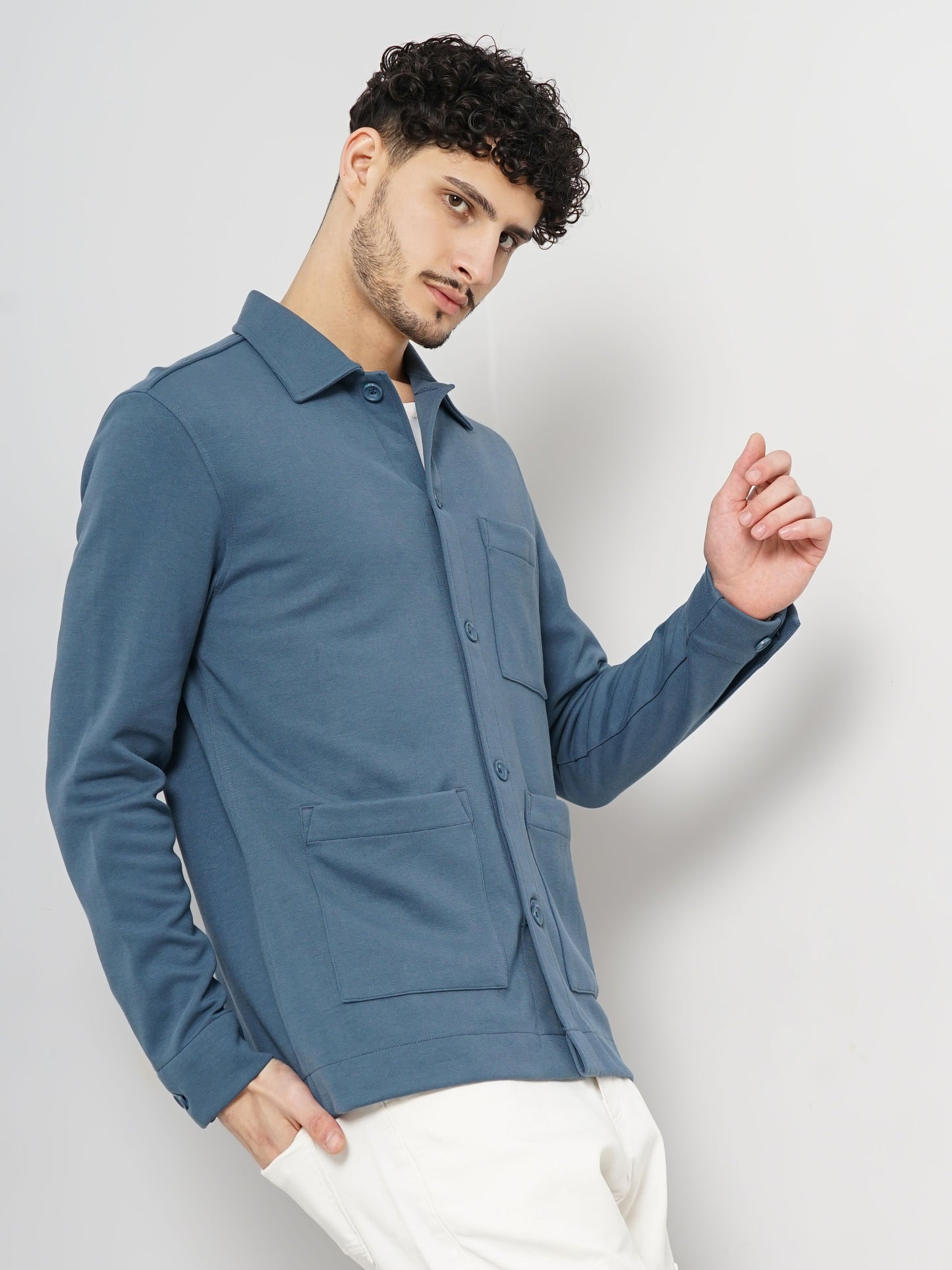 Blue Solid Cotton Shirt