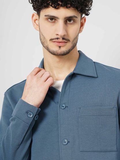 Blue Solid Cotton Shirt