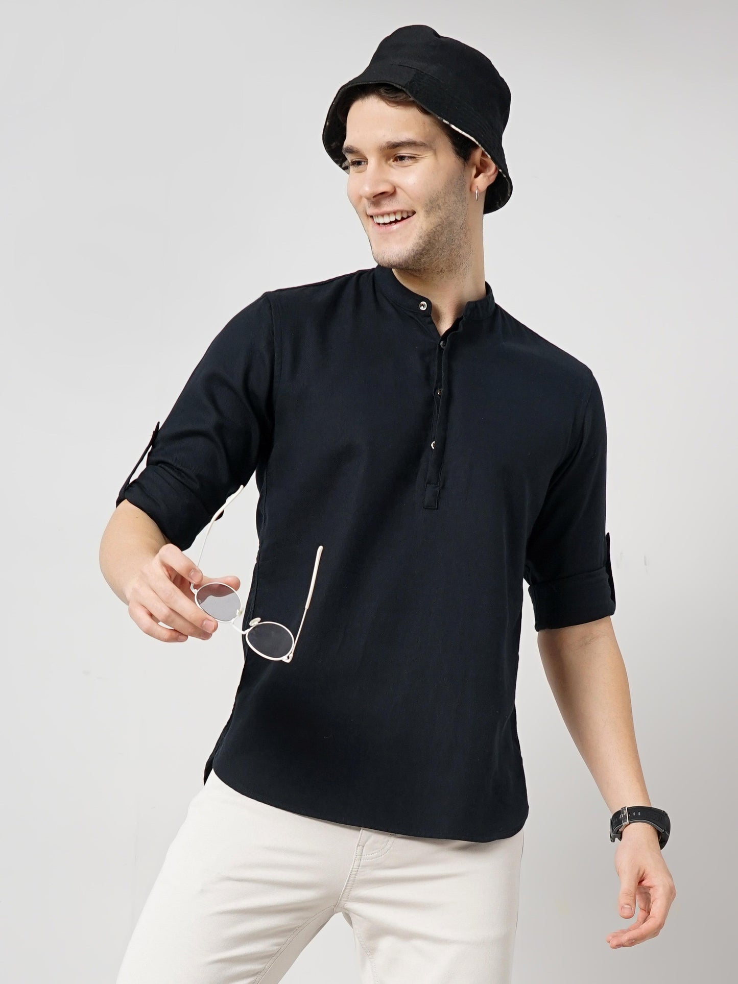 Black Solid Cotton Shirt