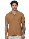 Celio* Solid Regular Fit Cotton Brown Shirt