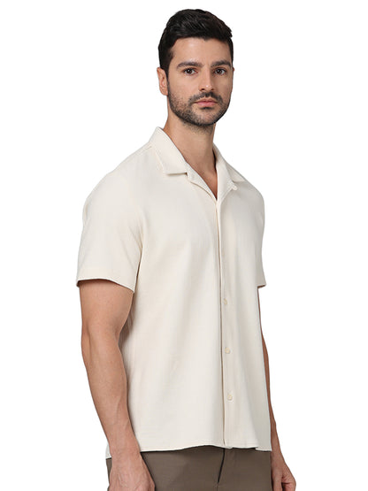 Beige Solid Cotton Shirt