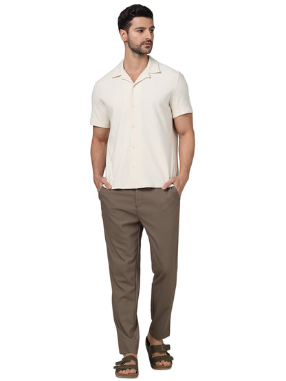 Beige Solid Cotton Shirt