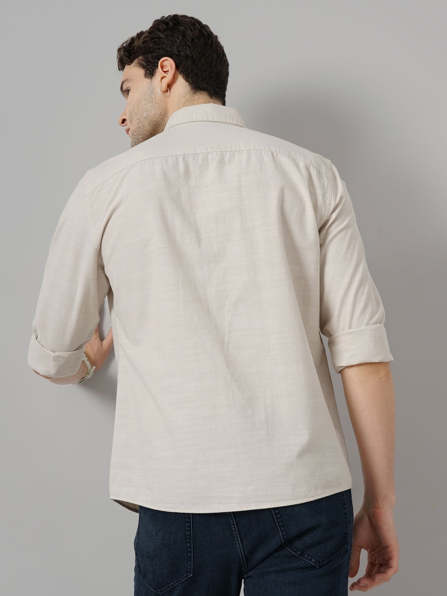 Beige Solid Cotton Shirt