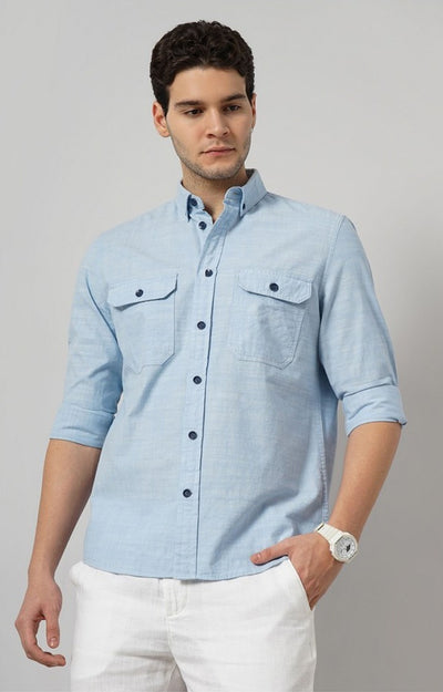 Celio* Regular Fit Solid Men Blue Cotton Shirts