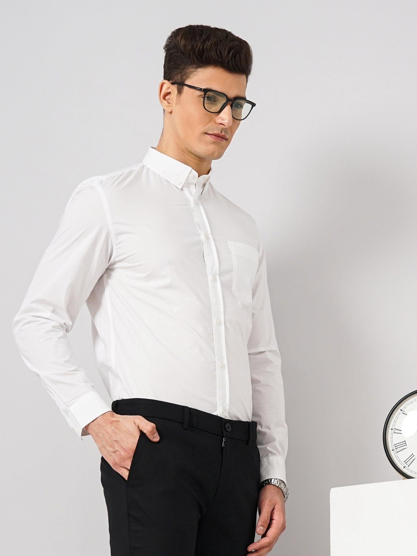 White Solid Cotton Formal Shirt