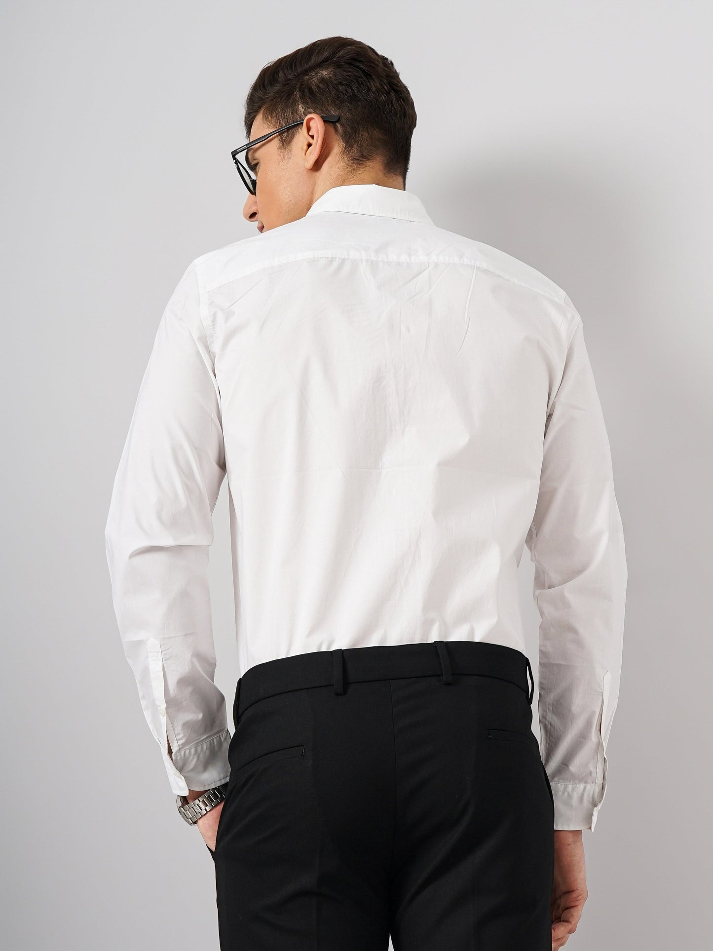 White Solid Cotton Formal Shirt