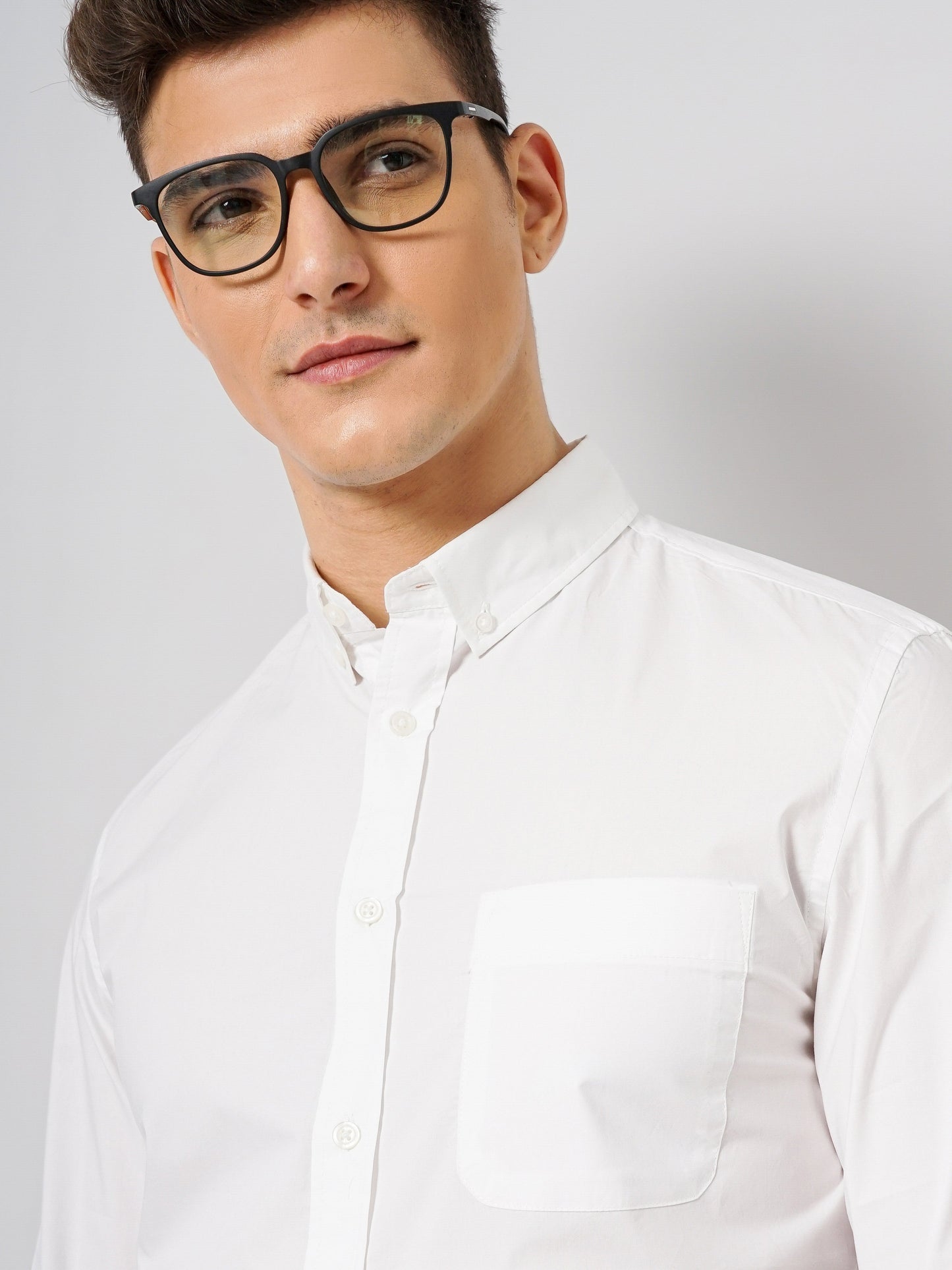 White Solid Cotton Formal Shirt