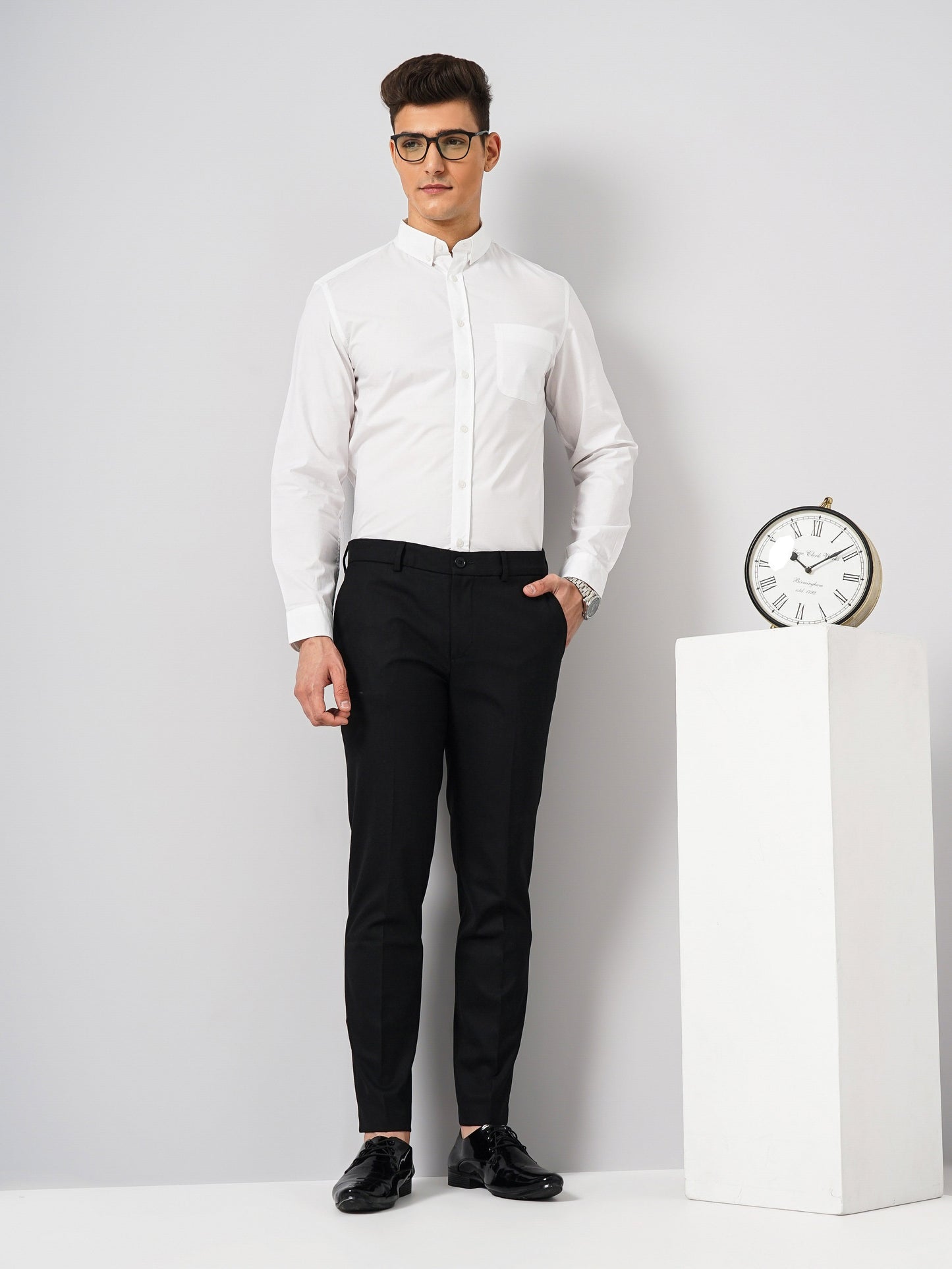 White Solid Cotton Formal Shirt