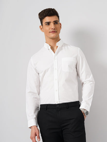 White Solid Cotton Formal Shirt