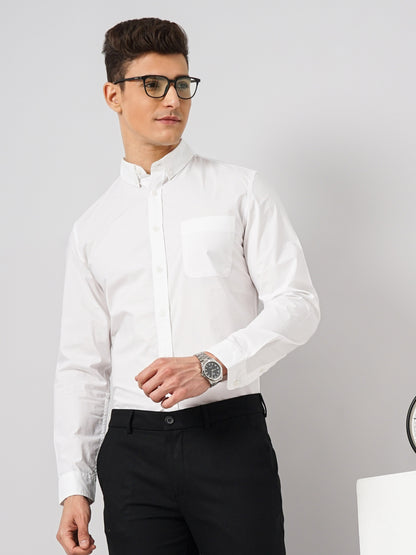 White Solid Cotton Formal Shirt