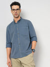 Celio* Solid Regular Fit Cotton Blue Shirt