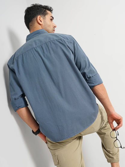 Blue Solid Cotton Shirt