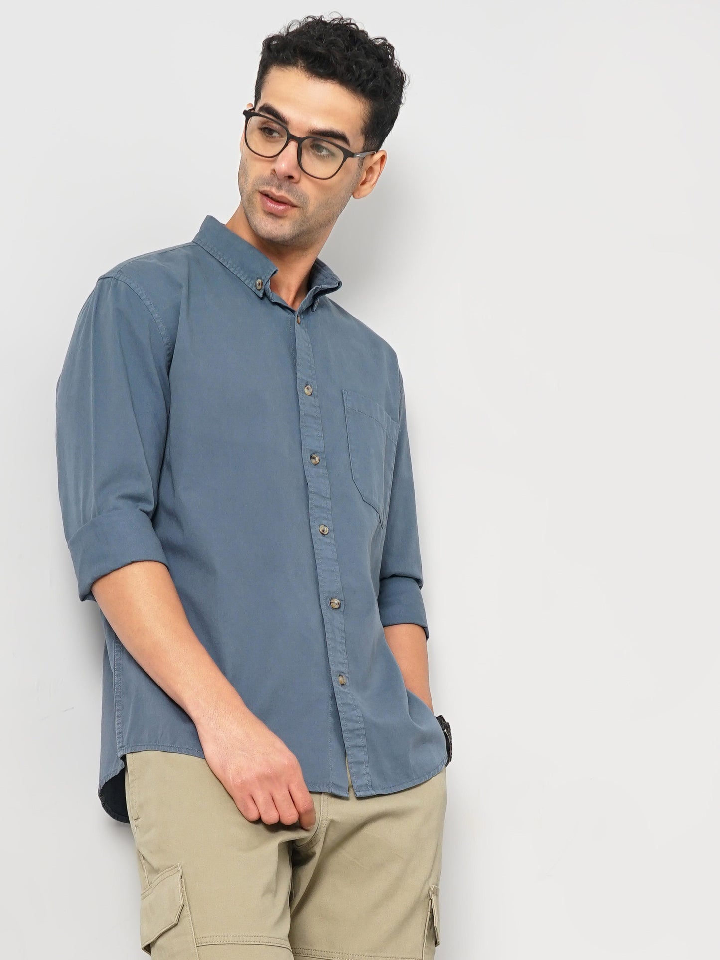 Blue Solid Cotton Shirt