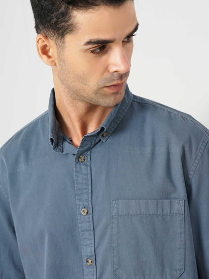 Blue Solid Cotton Shirt