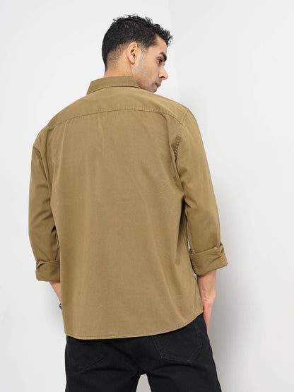 Khaki Solid Cotton Shirt