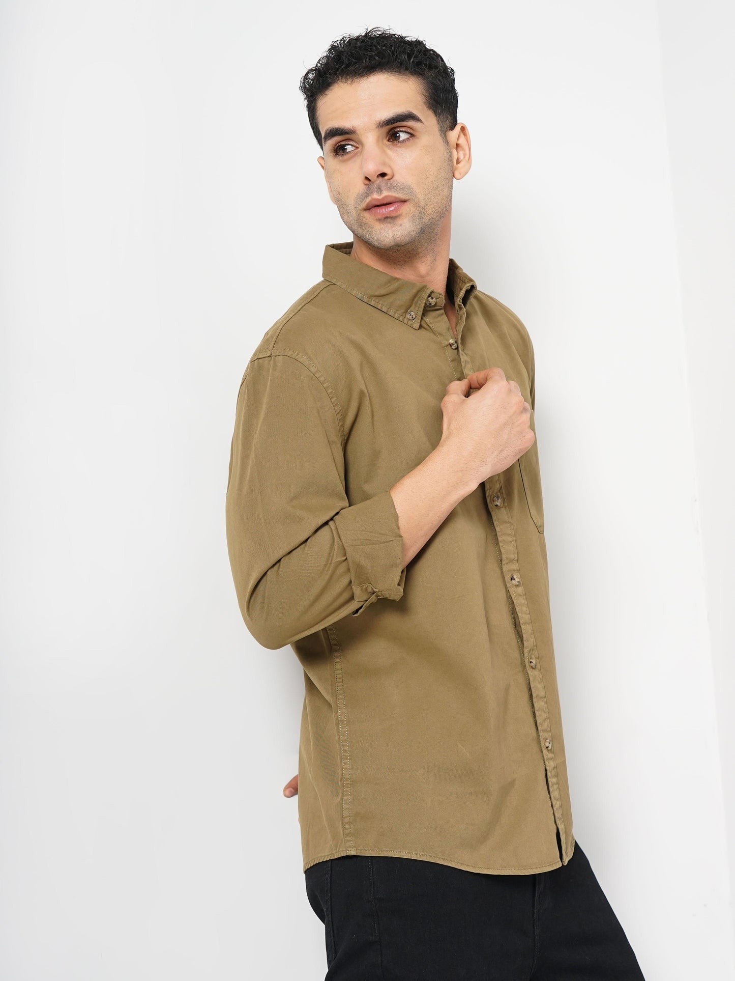 Khaki Solid Cotton Shirt