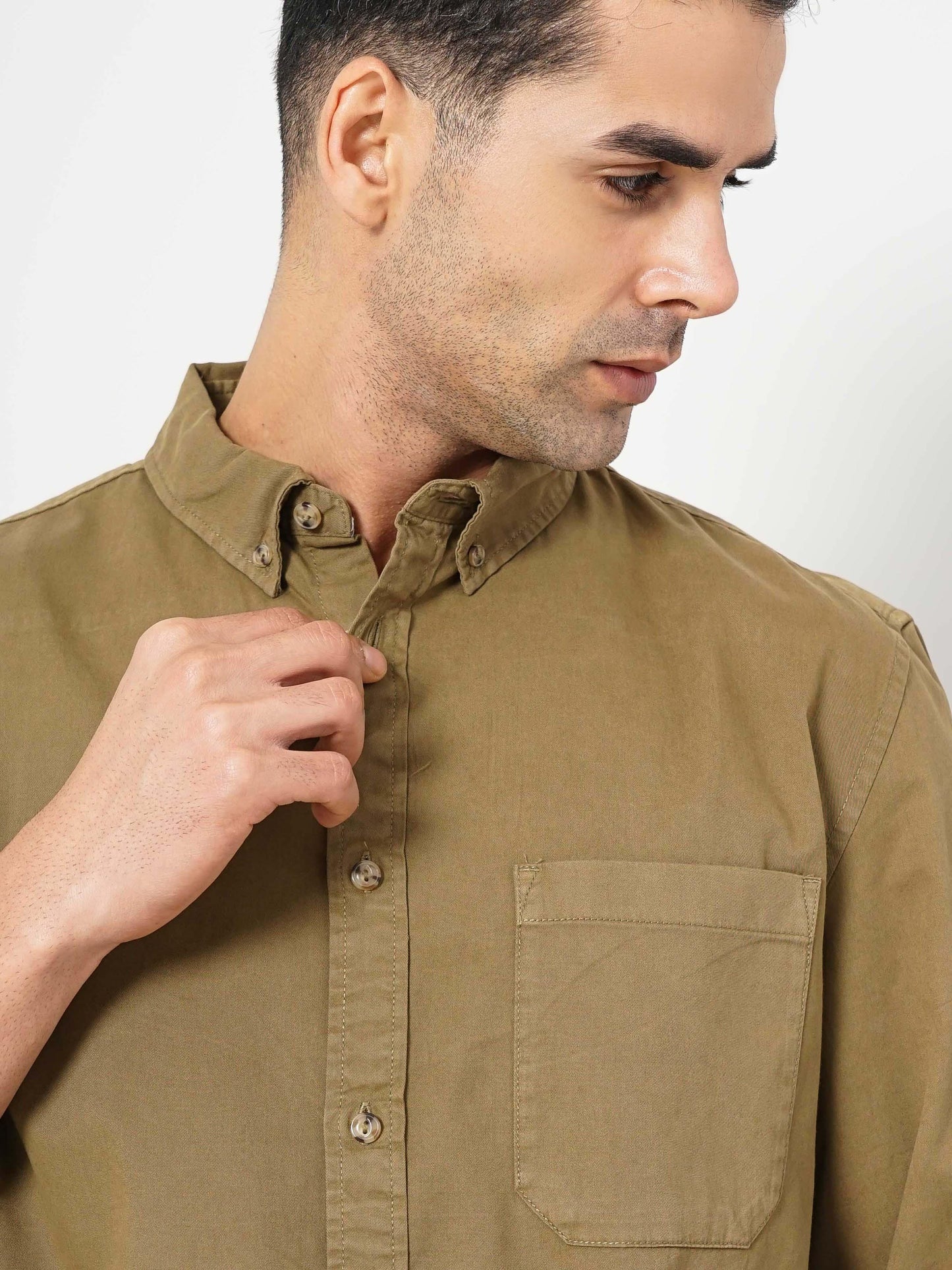 Khaki Solid Cotton Shirt