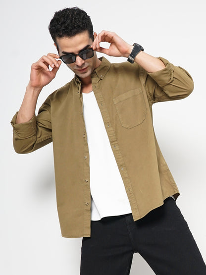 Khaki Solid Cotton Shirt