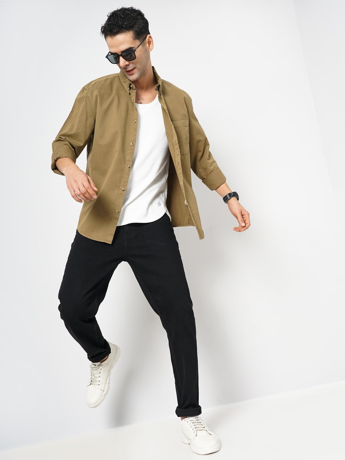 Khaki Solid Cotton Shirt