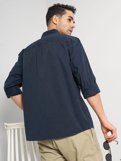 Navy Blue Solid Cotton Shirt