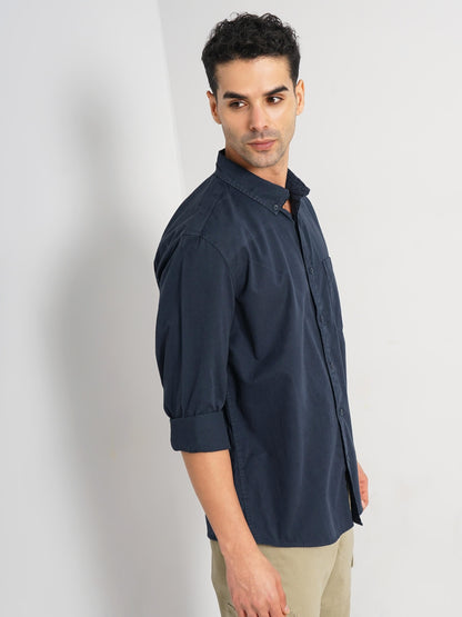 Navy Blue Solid Cotton Shirt